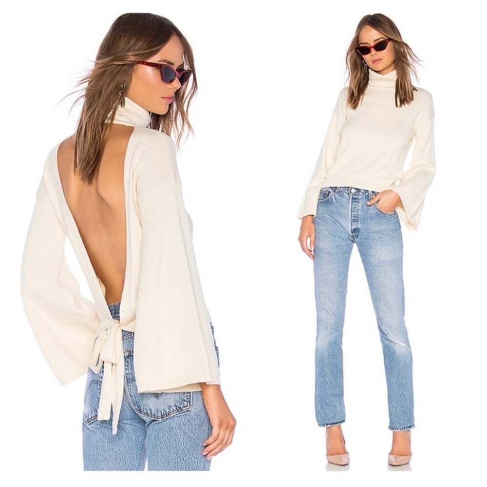 LPA Revolve Cybil Sweater in Cream -Size M.  Open back bell sleeve knit sweater